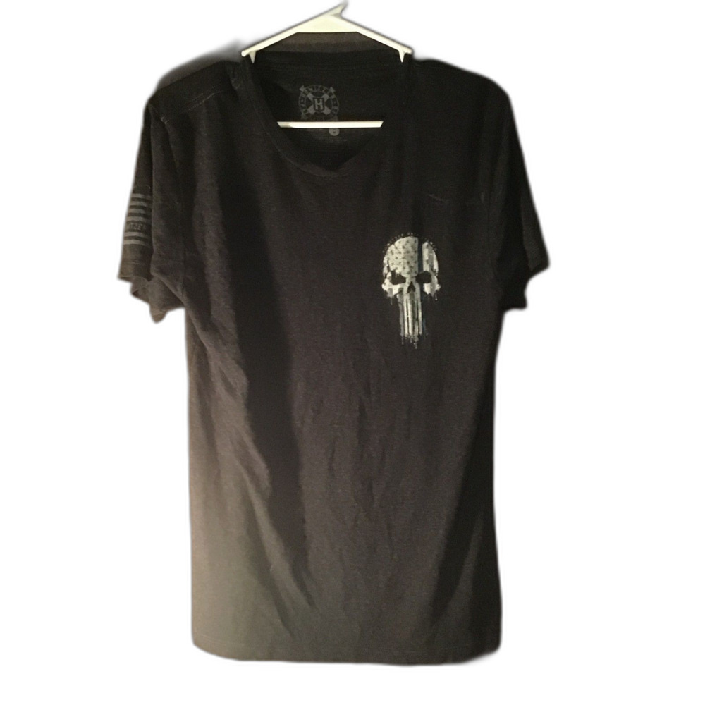 Howitzer Men's Medium Flag Skull Graphic Tee Shirt Black Patriot Military